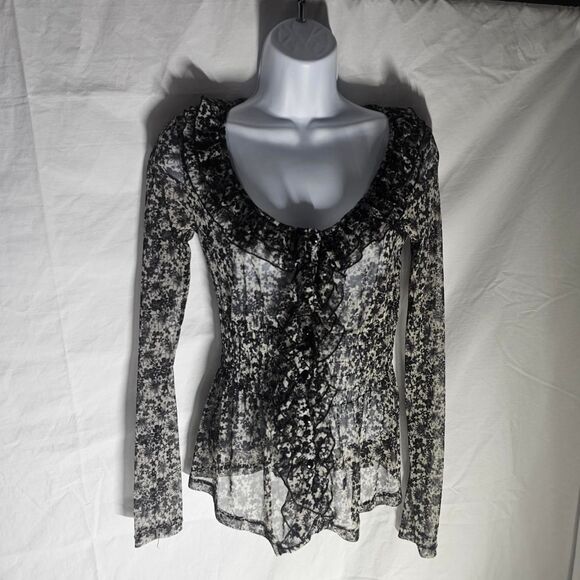 Vintage y2k grey whimsigoth fairy ruffle babydoll chiffon top - Picture 2 of 4